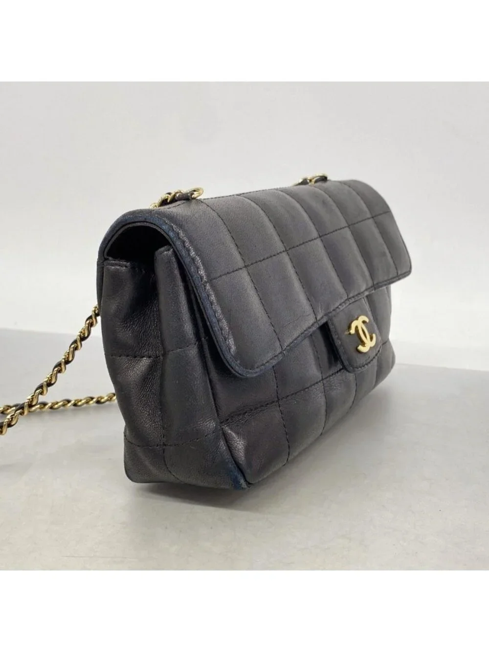Chanel Shoulder Bag Choco Bar Lambskin Black Gold